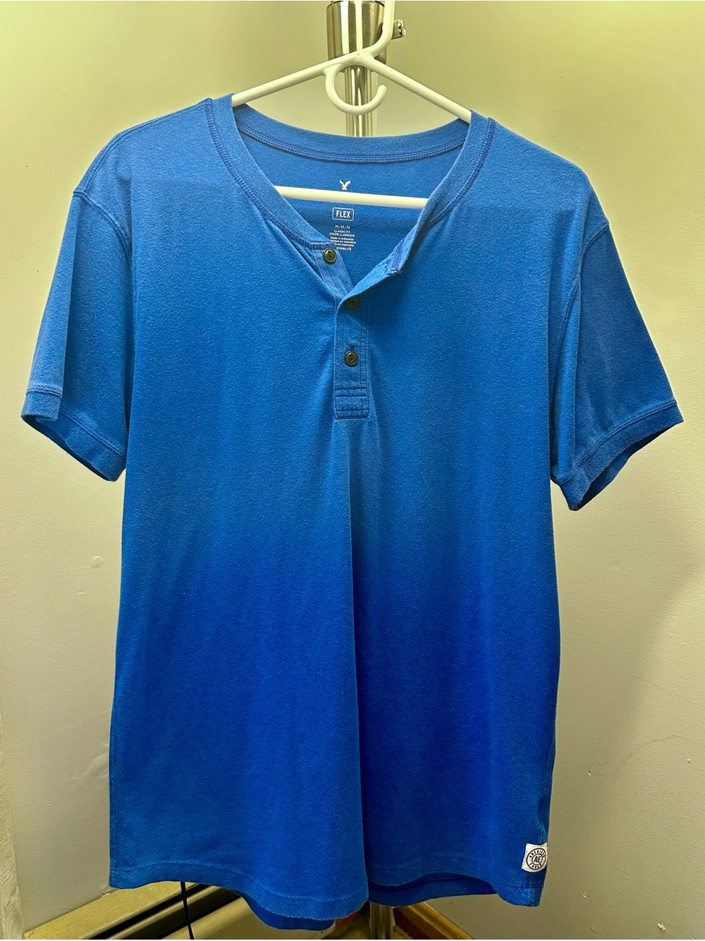 American Eagle Outfitters Blue Short-Sleeve Henley Polo